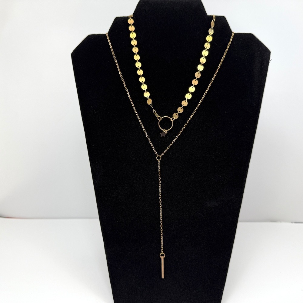Layered Pendant Charm Necklace Y2K Gold Tone Dainty Fashion Jewelry 13 in L